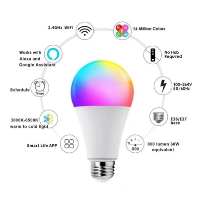 Iluminación inteligente RGBCW Multicolor BT E27 B22 bombilla inteligente LED con 30000 horas de trabajo