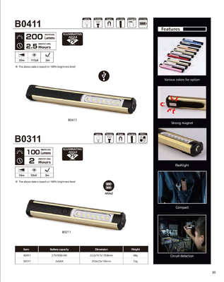 Luz de pluma recargable LED portátil con clip y imán IP65