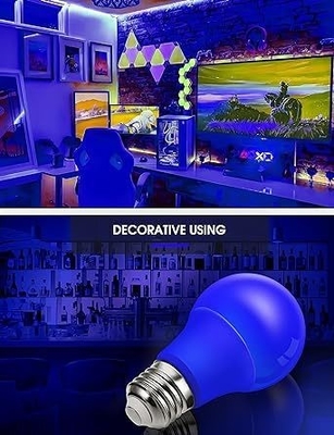 Bulbo de LED azul A19 9W E26 sin oscurecimiento para iluminación exterior de Navidad y diseño de circuitos
