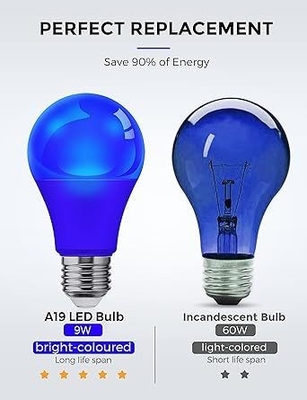 Bulbo de LED azul A19 9W E26 sin oscurecimiento para iluminación exterior de Navidad y diseño de circuitos