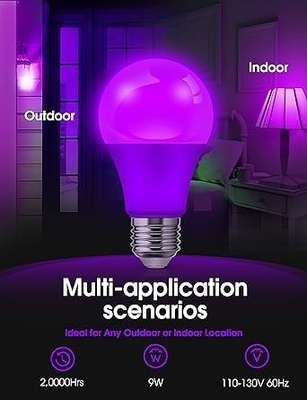 15000 Horas de trabajo durante toda la vida Violeta bombilla LED A19 9W para decoración del hogar y de las fiestas