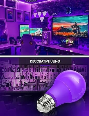 15000 Horas de trabajo durante toda la vida Violeta bombilla LED A19 9W para decoración del hogar y de las fiestas