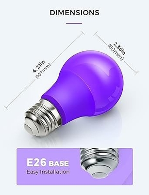 15000 Horas de trabajo durante toda la vida Violeta bombilla LED A19 9W para decoración del hogar y de las fiestas