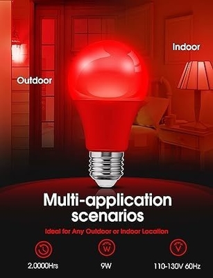 E26 Red LED Bulb A19 9W para el Día de San Valentín Decoración de Año de Acción de Gracias en el Porche Interior