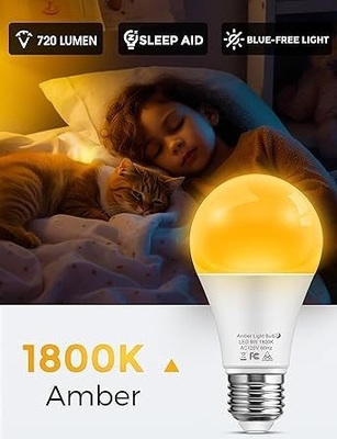 15000 horas de vida útil AC fuente de alimentación Bloqueo de luz azul A19 9W bombilla tenue para el cuarto de los niños