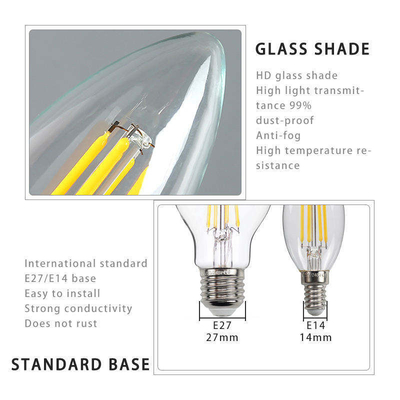 ETL Listado C35 E11 bombilla de incandescencia LED 4W 120C Dimmable 500lm 0,06kg para ahorrar energía