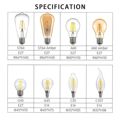ETL Listado C35 E11 bombilla de incandescencia LED 4W 120C Dimmable 500lm 0,06kg para ahorrar energía