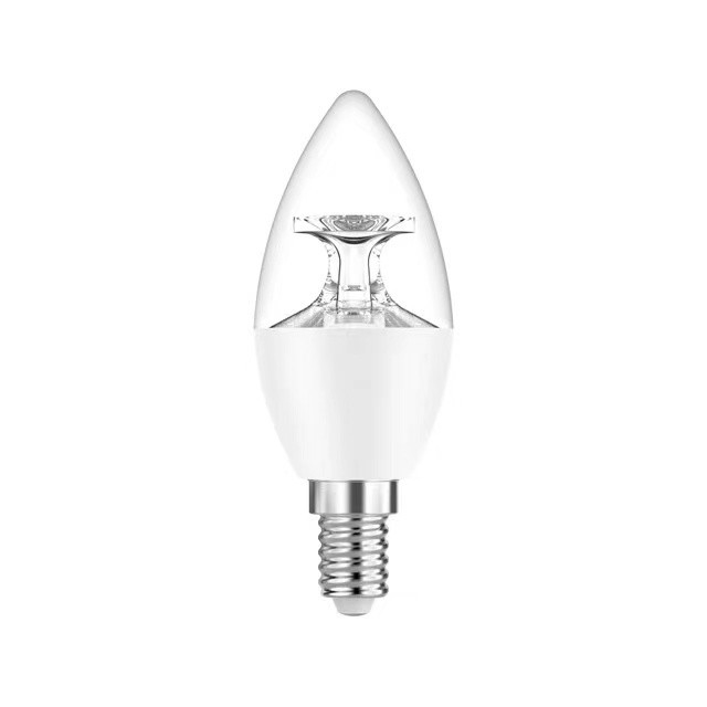 Servicio de soluciones de iluminación E14 base 3000K luz cálida cubierta transparente c37 LED bombilla de vela